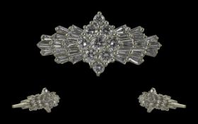 Ladies 1930's Platinum Diamond Set Dress Ring, Well Designed. Marked 950 Platinum to Interior of