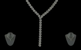 Ladies Excellent Quality and Elegant 18ct White Gold Diamond Set Necklace, marked 750-18ct,