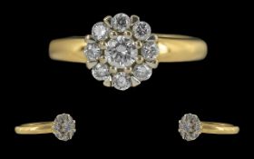 Ladies 18ct Gold Diamond Set Cluster Ring, full hallmark to interior of shank,
