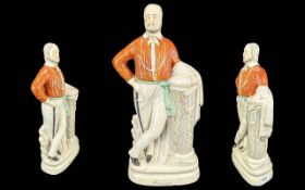 Large 19th Century Staffordshire Portrait Figure of Garibaldi leading on a column, circa 1860,