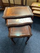 Nest of Three Tables, largest measures 21'' wide x 16'' deep x 22'' high. Together with an oval