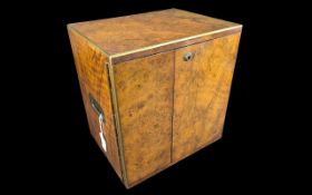 Burr Walnut Desktop Campaign Cabinet, with two outer doors with key,