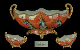 Carlton Ware Hand Painted Orange Lustre Gondola Boat Shaped Two Handle Centrepiece ' Jagged