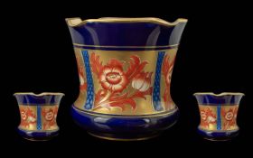 James Macintyre ' Aurelian Ware ' Jardiniere. c.1897. Floral Decoration on Blue and Gold Ground,