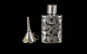 Vintage Silver Ladies Perfume Bottle with Funnel, Lovely Design / Quality. Approx Size with Top 5 by