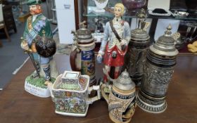 Mixed Lot of Pottery, to include four German steins, a Sadler tea pot, Drambuie Scottish Prince