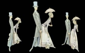 Lladro Huge and Impressive Hand Painted Porcelain Figure ' Couple with Parasol ' Model No 4563.