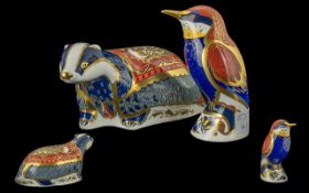 Royal Crown Derby Pair of Hand Painted Porcelain Figural Paperweights. Comprises 1/ Midnight