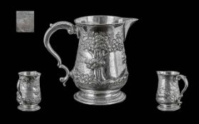 George III Excellent Quality Sterling Silver Small Embossed Jug with Swan Necked Handle and Embossed