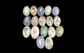 Wedgwood - Box of 17 Egg Shaped Trinket Boxes, various designs, including classical Jasperware, Wild
