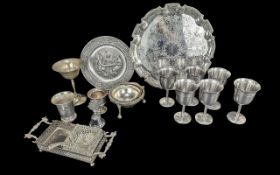 Two Boxes of Silver Plated Items, comprising goblets, trays, teapots, vases, sugar bowl, preserve