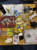 Large Box of Assorted Items, including various cake plates, Christmas cake plate and slice, glass
