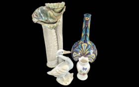 Four Pieces of Pottery, comprising a Morris Ware 12'' vase, a Kelbrook Pottery vase 14'' high, a