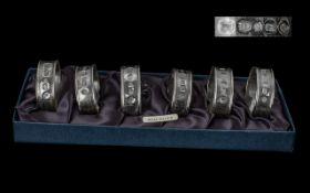 Boxed Set of ( 6 ) Sterling Silver Napkin Holders, In Original Box. In Very Good Condition And