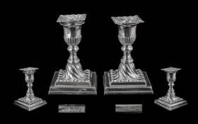Fine Pair of Victorian Sterling Silver Small Candlesticks, Raised on Square Bases, With Detachable