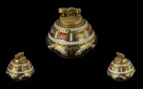 Royal Crown Derby Hand Painted Old Imari Pattern Single 22ct Gold Banded Table Cigarette Lighter.