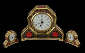 Royal Crown Derby Hand Painted Old Imari Pattern Full 22ct Gold Banded Desk Clock. Pattern No