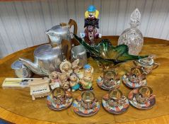 Box of Miscellaneous Collectibles, comprising a Picquot Ware set of teapot, hot water jug, sugar