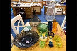 Collection of Glassware, including candlesticks, vases, trinket box, paperweights, large green