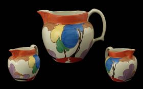 Clarice Cliff Art Deco Period Hand Painted Large Signed Milk Jug ' Cottages ' Cafe Au Lait