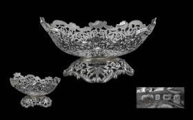 Edwardian Period 1901 - 1910 Elkington Sterling Silver Open Worked and Ornate Footed Bowl, Raised on