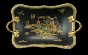 Carlton Ware - Wiltshaw and Robinson Hand Painted Noire Old Mikado Design on Black Ground - Twin