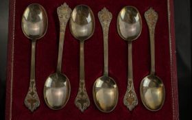 Antique Sterling Irish Silver Set of 6 Berry Spoons, In Original Box. Maker James Le Bas, Dublin