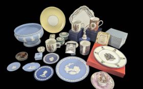 Box of Assorted Porcelain, including Royal Worcester, Wedgwood, etc. Includes Christmas plate, Royal