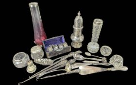 Mixed Collection of Silver Items to include a silver sugar caster, four silver napkin rings boxed,