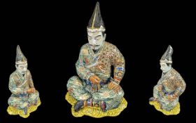 Japanese Kutani Ceramic Warrior. Antique Japanese Kutani ceramic figure of a seated warrior