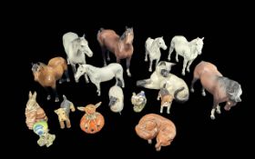Box of Beswick Items, including 6 Beswick Horses, a Beswick fox, Beswick Beagle Dog, Beswick Siamese