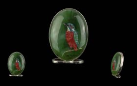 A Stunning King Fisher Hand Painted & Silver Mounted Signed Stella Reading Small Ornament. Signed