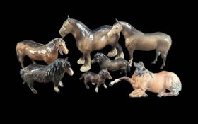 Collection of Nine Beswick Horses, includes brown gloss, brown matt, piebald, etc. All good