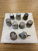 Collection of Silver / Silver Plate Thimbles ( 9 ) In Total.