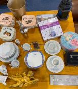 Large Box of Assorted Items, to include large collection of dessert plates with advertising