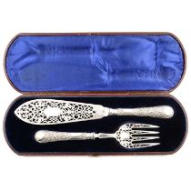 A cased set of Victorian silver fish servers, Martin, Hall & Co, Sheffield 1869.