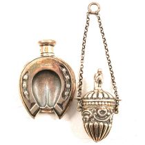 Silver scent flask and a thimble case,