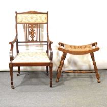 Synthetic rattan suite of garden furniture, and a beech stool,