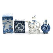 Chinese blue and white novelty teapot, moon flask and other Chinese ceramics,