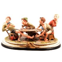 Large Capodimonte group, The Card Cheats, signed Merli,