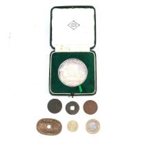 Collection of British and overseas silver and other coins and commemorative medallions.