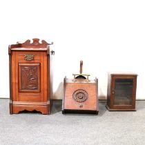 Victorian walnut purdonium, another coal box and a smokers cabinet,