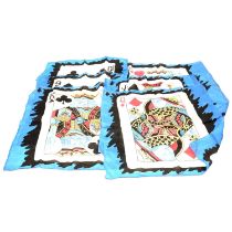 Six silk magician's playing card scarves/handkerchiefs.
