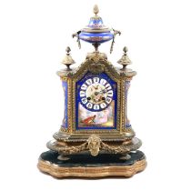 Late 19th Century French spelter and porcelain mantel clock,