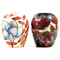 Alicia Amison and Shirley Hayes for Moorcroft, two small vases, one boxed.