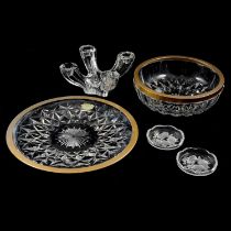 Val St Lambert - wine glass coasters, bowls, candelabra, ashtray and lidded pot.