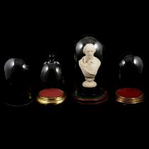 Composition bust of Shakespeare, three glass domes and one plastic dome,
