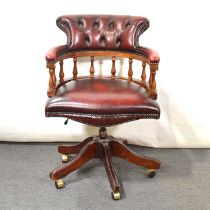 Modern mahogany and leather Captain's chair,