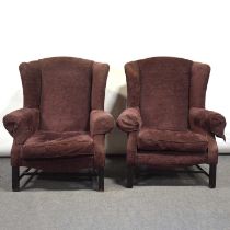 Pair of modern wing back easy chairs and another similar chair,