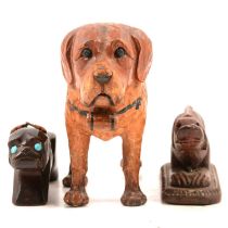 Three carved wood novelty dog models